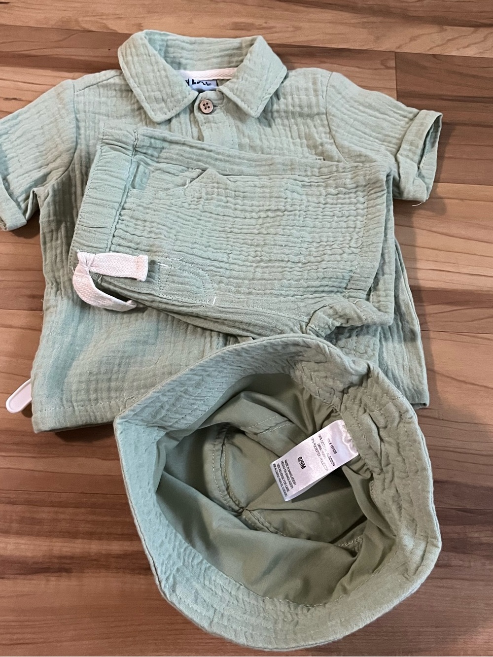 Little Lad 3 Piece Sage Green Cotton Set 6/9M NWOT - Picture 3 of 10